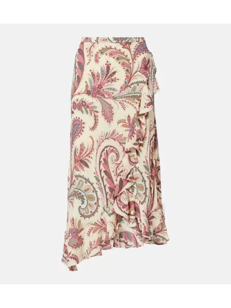 Fustă midi Etro cu volane cu model paisley până la genunchi bej