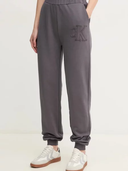 Bombažen spodnji del trenirke Calvin Klein Jeans siva