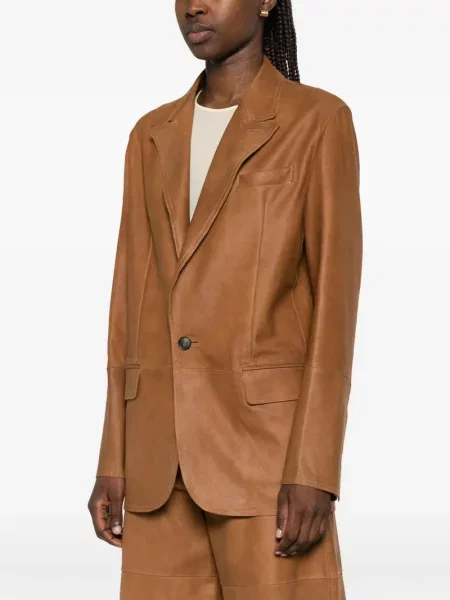 Marynarka skórzana Tela skórzana z klapą brązowa