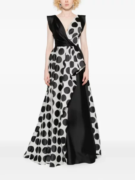 Rochie maxi Gemy Maalouf cu buline cu volane de costum alb