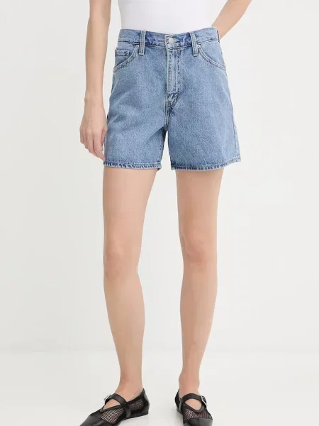 Levi's pantaloni scurți jeans uni high waist albastru