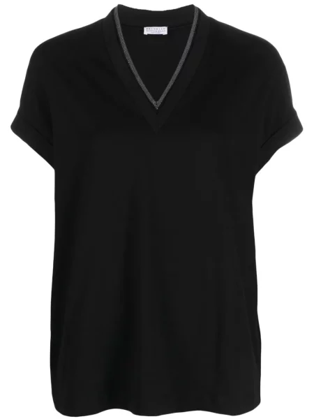 Tricou Brunello Cucinelli cu decolteu în V negru