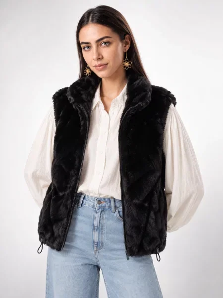Blană artificială vestă Only negru