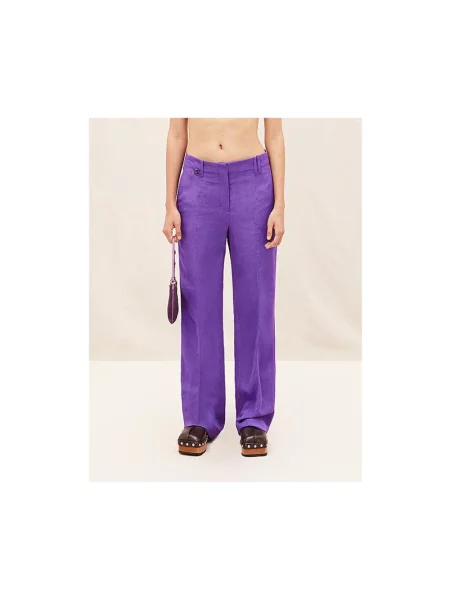 Lniane spodnie Jacquemus fioletowe