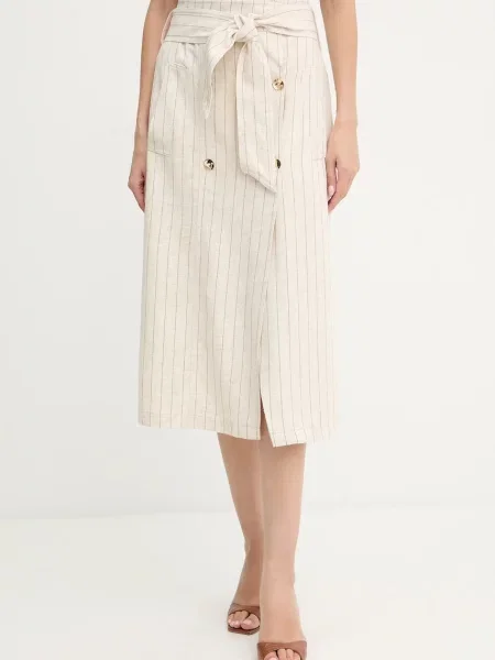 Morgan spódnica z lnem midi prosta JRIZ.F beżowy