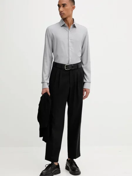 Calvin Klein koszula z wełną slim z kołnierzykiem klasycznym szary