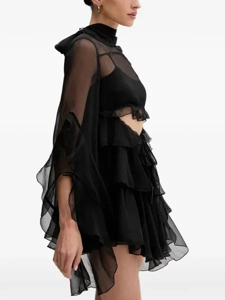 Rochie mini Bardot cu volane negru