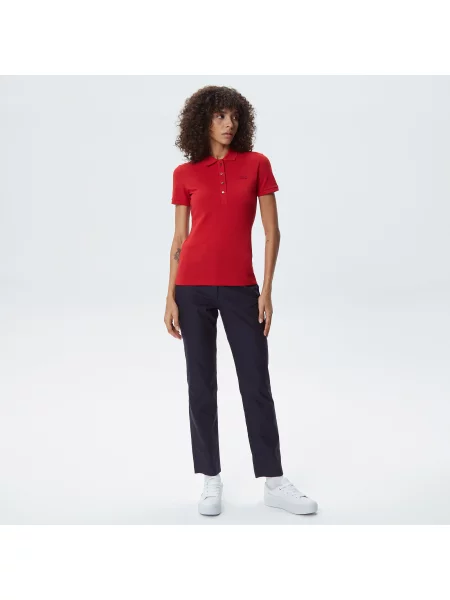 Lacoste Koszulka Polo Z Elastycznej Piki Bawełnianej Slim Fit czerwony