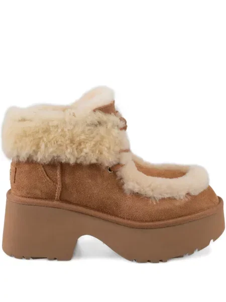 Боти Ugg с връзки на платформе с дантела кафяво