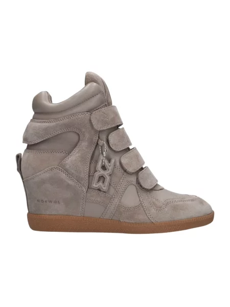 Sneakersy Nokwol skórzane na koturnie brązowe