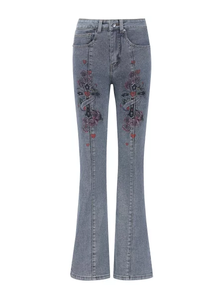 Ed Hardy Jeans Blumenkreuz albastru roșu