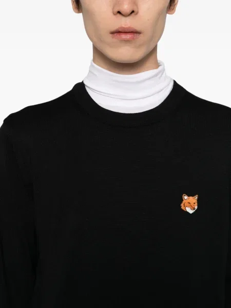 Pulover Maison Kitsune cu broderie negru