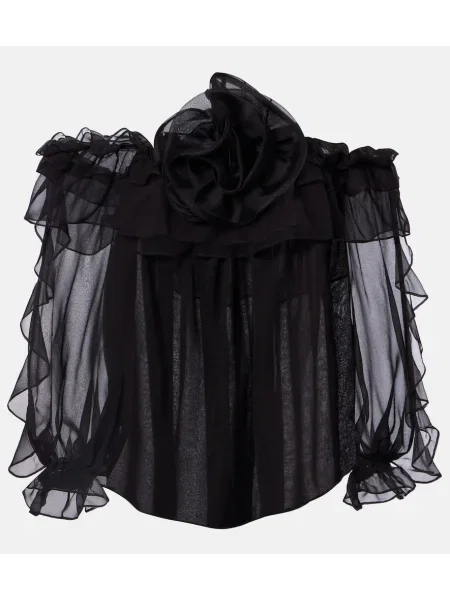 Top Carolina Herrera de mătase cu model floral negru