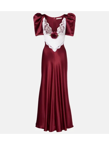 Rochie Rodarte de mătase cu model floral bordo
