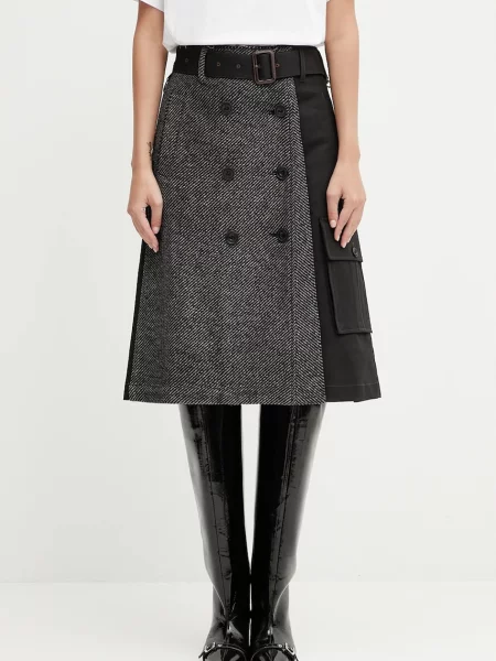 Andersson Bell fustă de lână Whitney Trench Pleats midi evazați negru