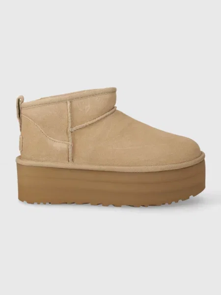 Замшеві чоботи UGG Classic Ultra Mini Platform бежевий