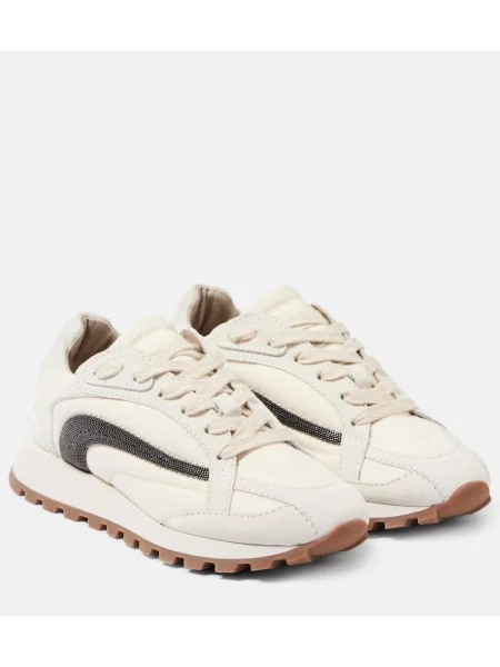 Sneakerși Brunello Cucinelli din piele de căprioară alb