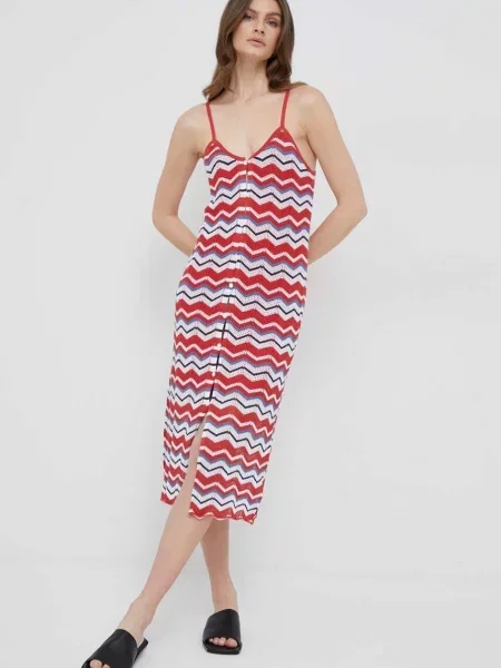 Pepe Jeans rochie din amestec de in Frida rosu midi mulata roșu