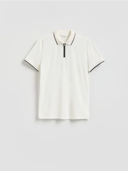 Reserved Tričko polo slim fit krémová