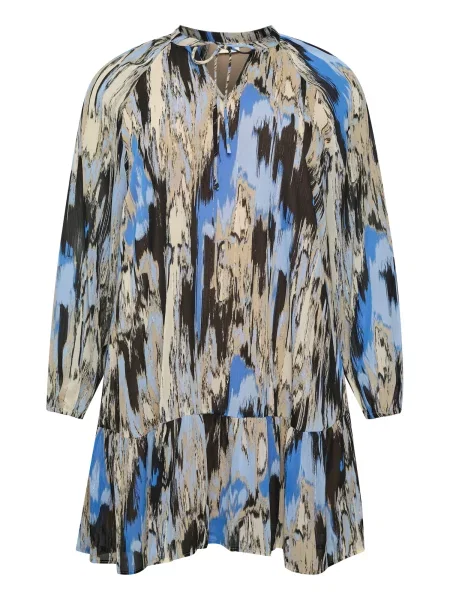 KAFFE CURVE Obleka Qio bež / svetlo modra črna