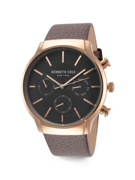 Ceas Kenneth Cole din piele cu bretele negru