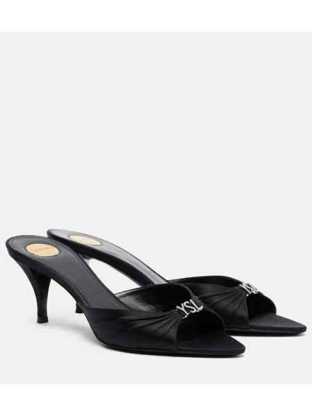 Papuci tip mules Saint Laurent din satin negru
