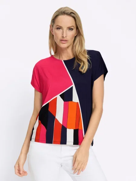 Heine Tricou bleumarin / portocaliu / roz pitaya alb
