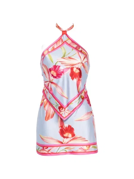 Rochie mini Retrofete de mătase cu model floral cu imagine albastru