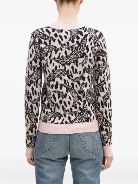 Pulover Fiorucci cu model leopard cu decolteu rotund din jacard roz