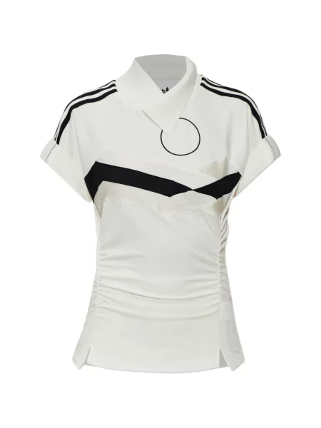 Top Adidas cu dungi cu broderie roșu