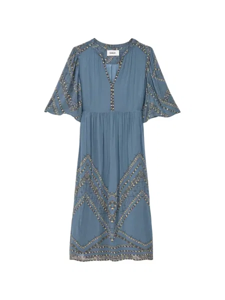 Rochie midi Ba&sh cu imagine cu decolteu în V cu imprimeu geometric albastru
