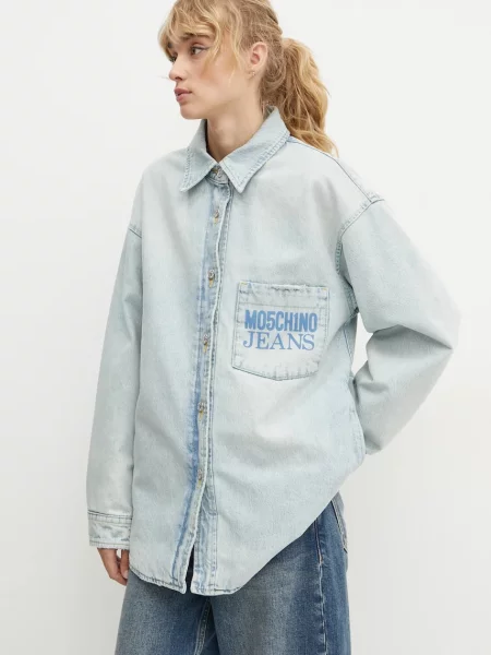 Moschino Jeans kurtka jeansowa przejściowa oversize niebieski