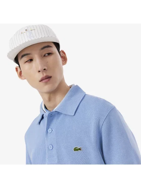Lacoste Bluza Z Prążkowanej Bawełny Z Kołnierzykiem Polo niebieski