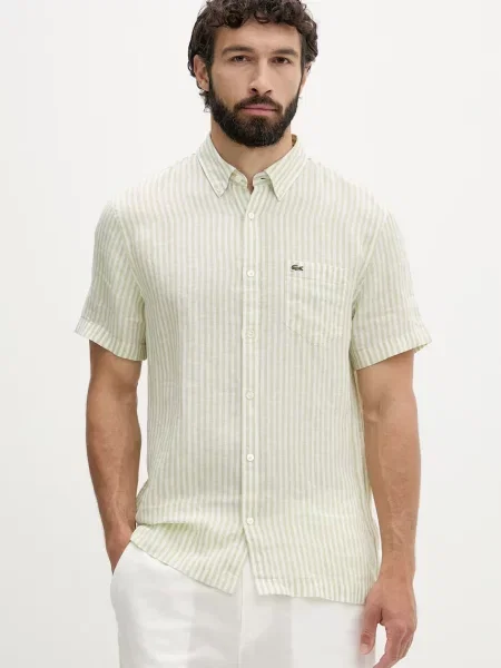 Lacoste koszula lniana zielona