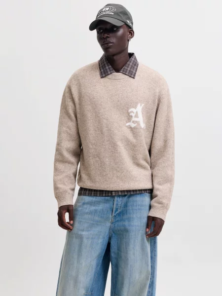 JACK & JONES Pulover JCOLEGACY bej amestecat alb