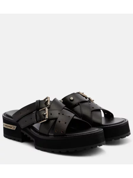 Papuci tip mules Balenciaga din piele cu platformă maro