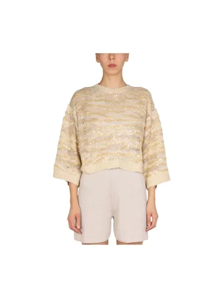 Dzianinowy sweter Brunello Cucinelli beżowy