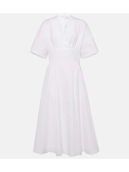 Sukienka midi Alaïa do kolan popelinowa garniturowa biała