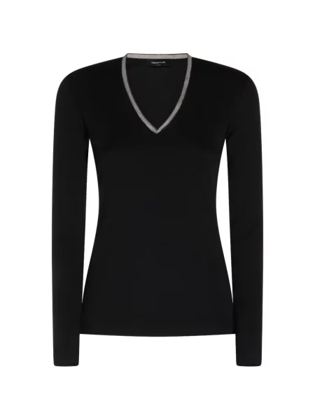 Tricou Fabiana Filippi cu decolteu în V din dantelă negru
