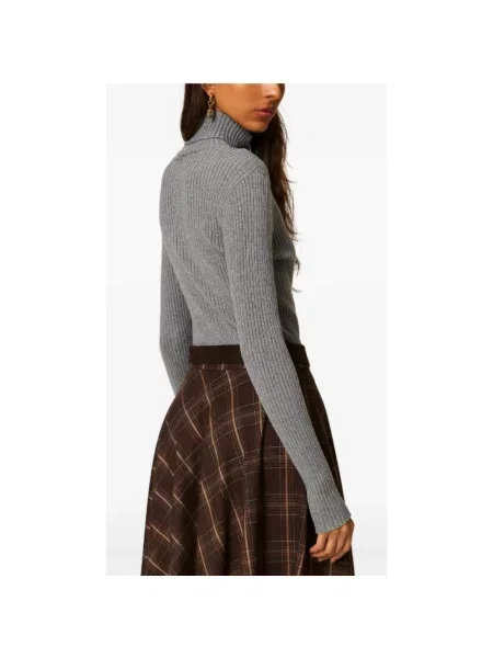 Lniany sweter z golfem Twinset szary