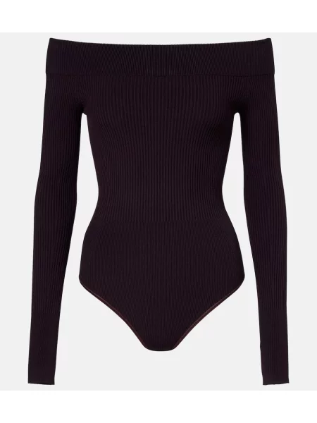 Dzianinowy body Alaïa prążkowany fioletowy