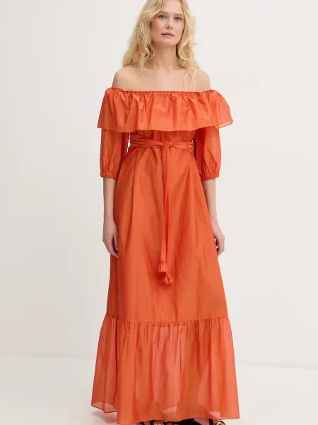 Marella sukienka hiszpanka z dodatkiem jedwabiu AEROSI pomarańczowa