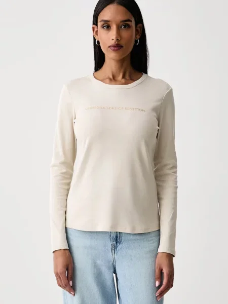 United Colors of Benetton majica z dolgimi rokavi bež