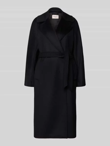 Płaszcz wełniany z wiązanym paskiem model WKDRESINA' Weekend Max Mara czarny