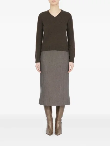 Pulover Mm6 Maison Margiela de lână cu decolteu în V maro