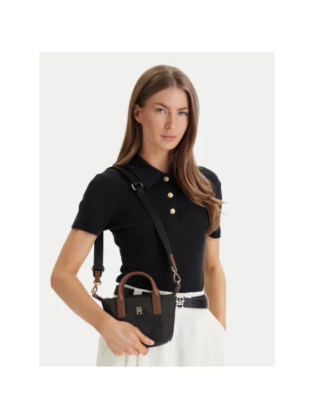 Torba z uchwytem z detal z logo Tommy Hilfiger czarna