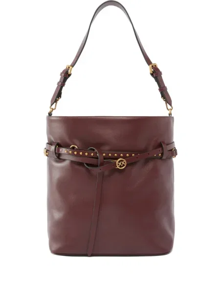 Kožna torbica bucket Pinko sa šiljcima crvena