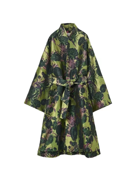 Cu centură geacă Psophia cu model floral din jacard verde