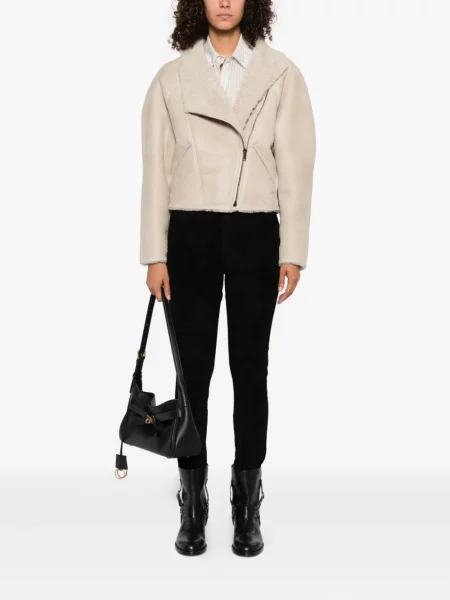 Pantaloni Isabel Marant din piele de căprioară negru