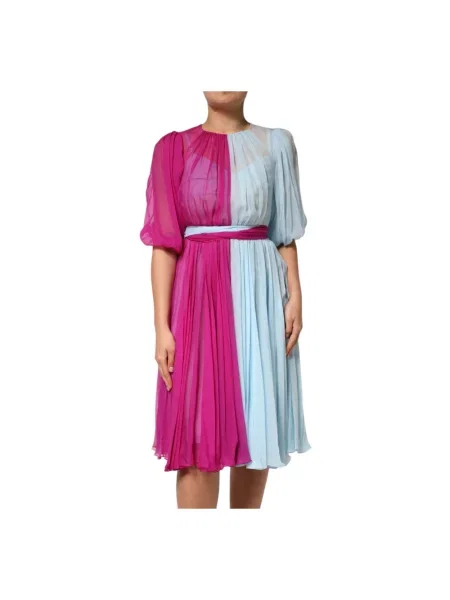 Jedwabna sukienka midi Dolce And Gabbana niebieska